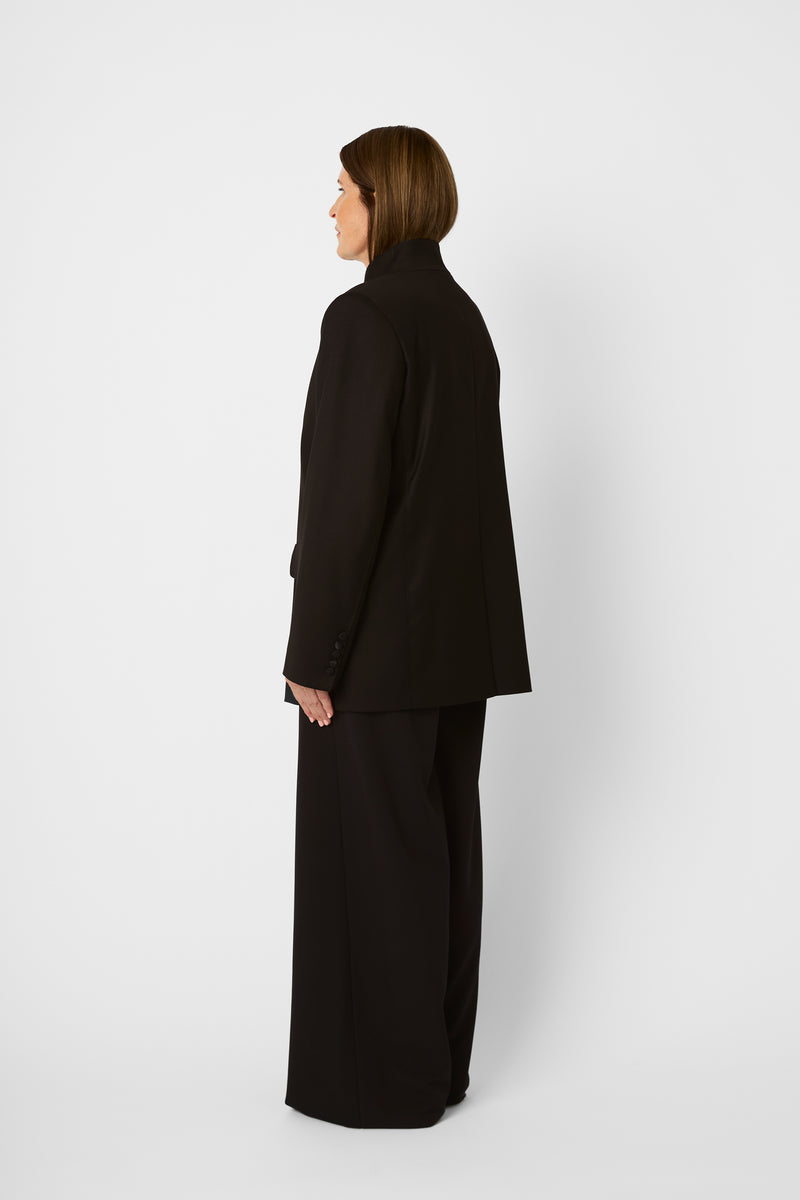 The High-Neck Tailored Jacket in Deep Espresso