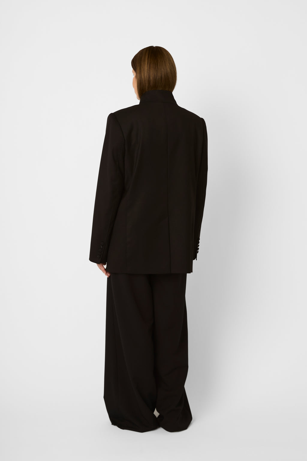 The High-Neck Tailored Jacket in Deep Espresso