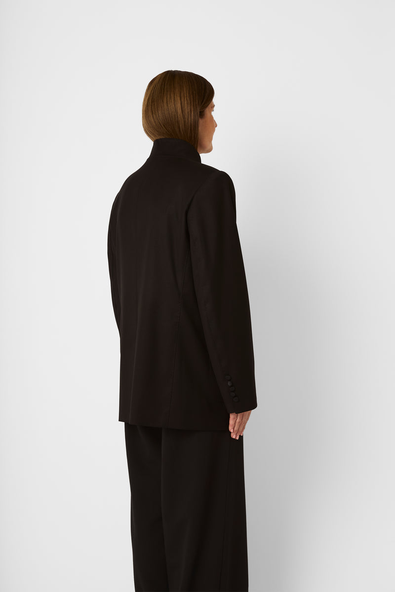 The High-Neck Tailored Jacket in Deep Espresso