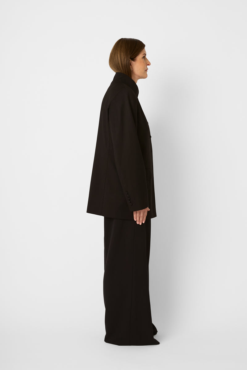The High-Neck Tailored Jacket in Deep Espresso