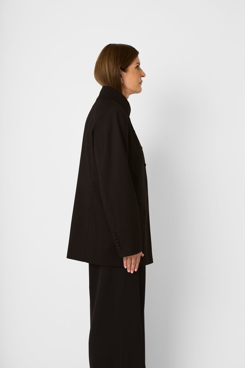 The High-Neck Tailored Jacket in Deep Espresso